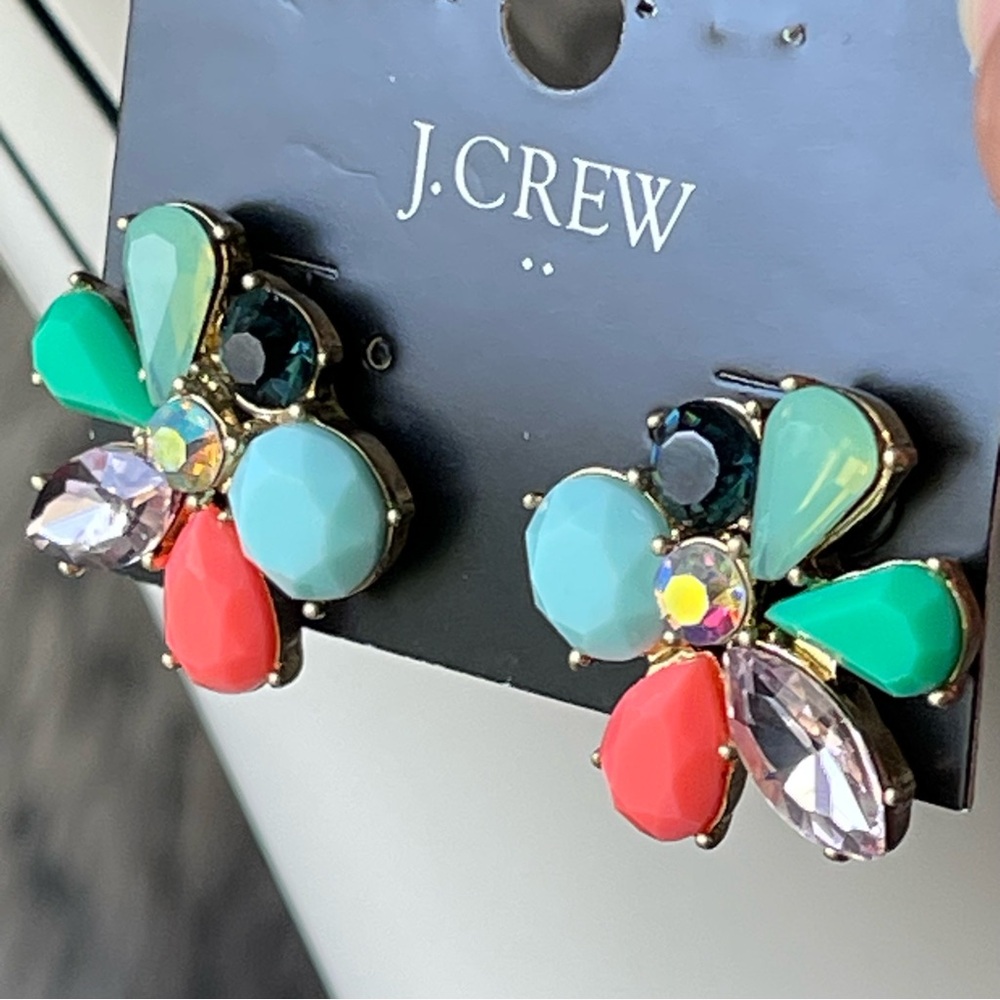J. CREW | Cluster Stone Multi-Colored Gold Tone Posts Earrings